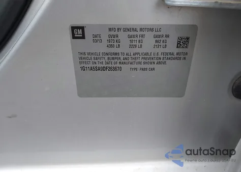 2013 Chevrolet Malibu 1Fl from USA, damaged, VIN 1G11A5SA9DF263670